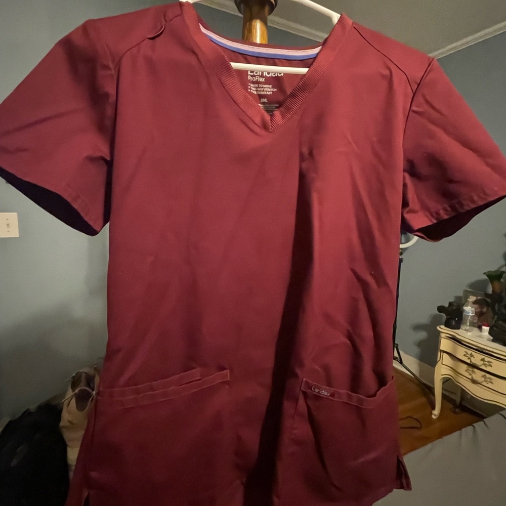 Landau Women's Burgundy Scrub Top